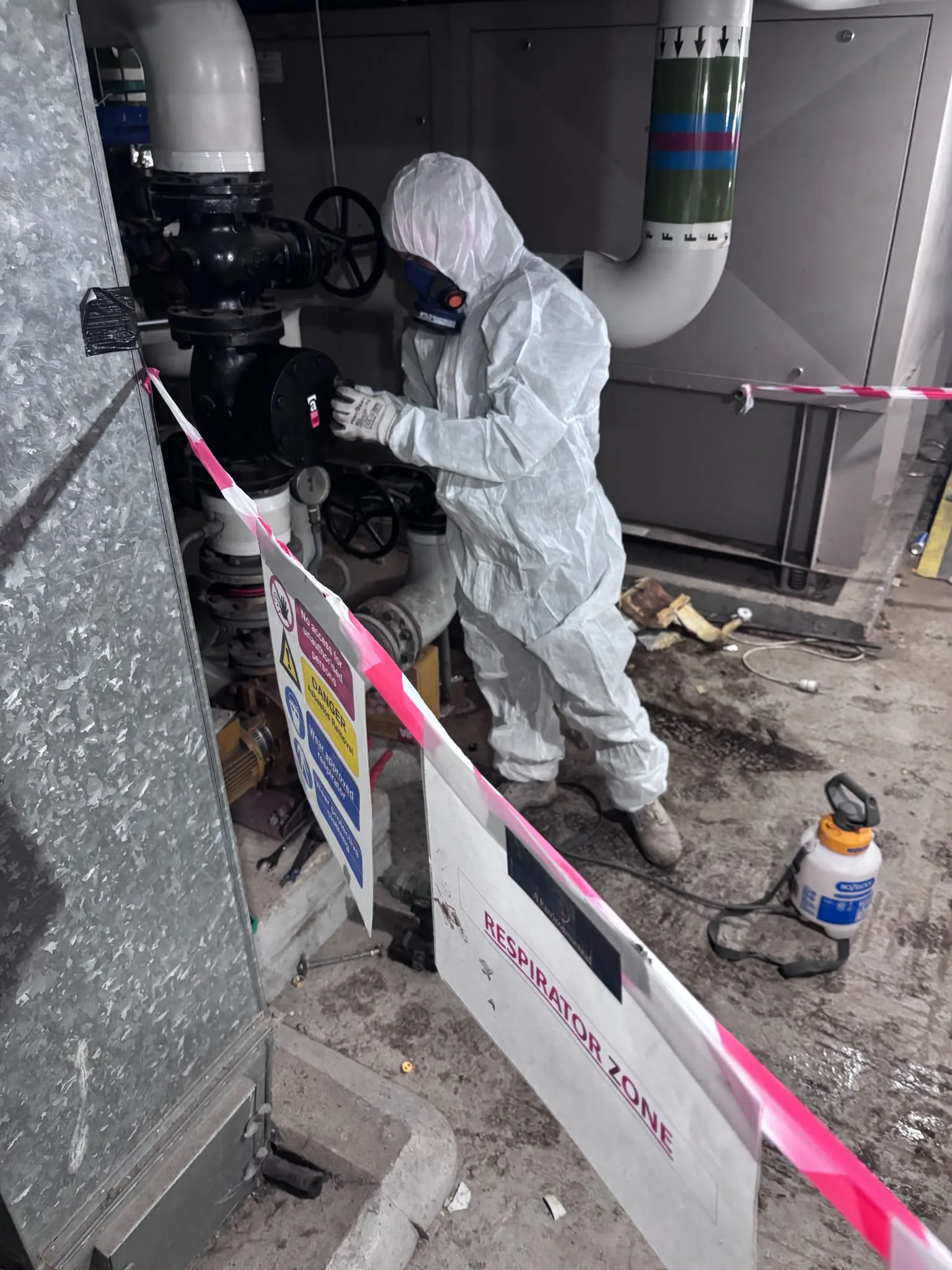 Asbestos artex removal from concrete soffit in Olympic Park